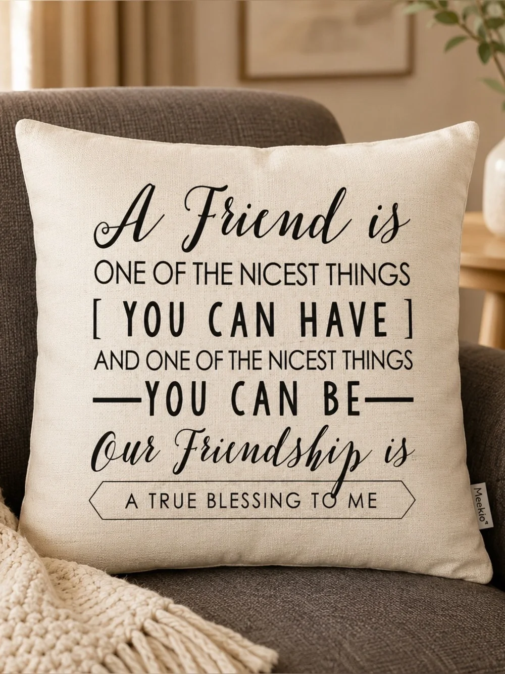 New Friendship Quote Pillow Cover - Cream